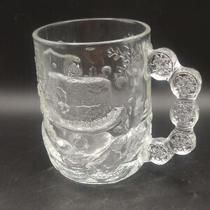 Clear Luminarc Snowman Glass Mug with Textured Design Vintage